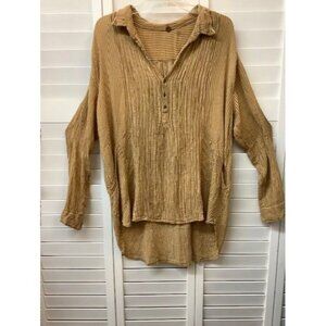 Free People FP One Tan Oversized Textured Striped Button-Down Shirt M/L